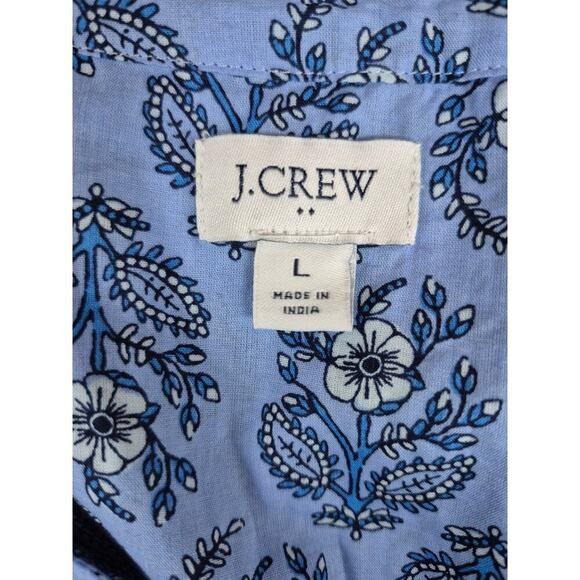 J Crew 100% Cotton Popover Split Neck Peasant Blouse Blue Floral Sz L - Picture 5 of 7